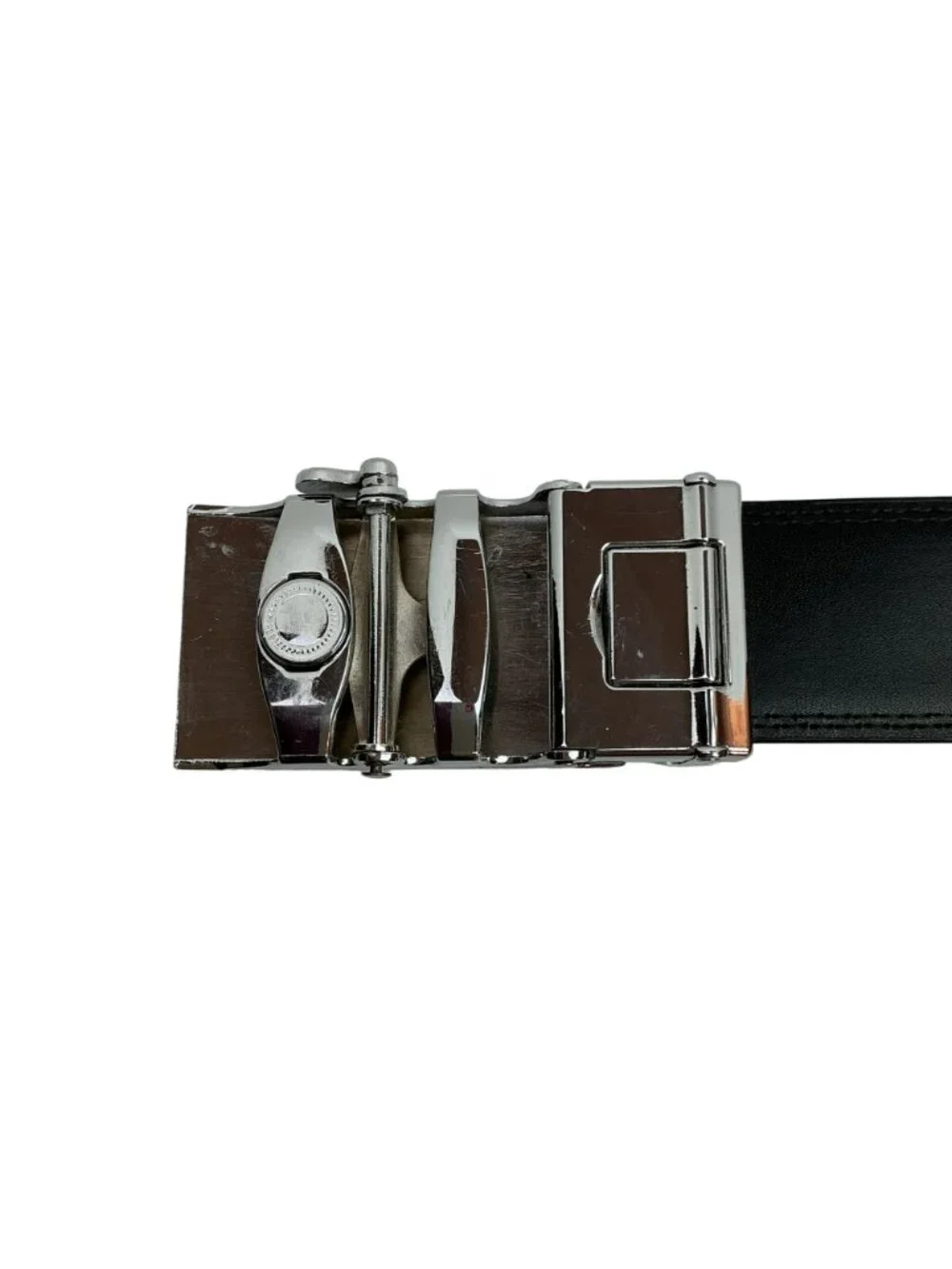 United States Marine Corps Leather Ratchet Belt With Engraved Chrome Buckle Mens